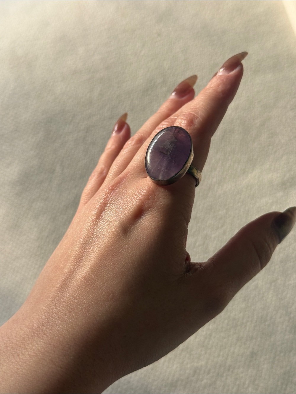 925 Sterling Silver Amethyst Oval Adjustable Ring